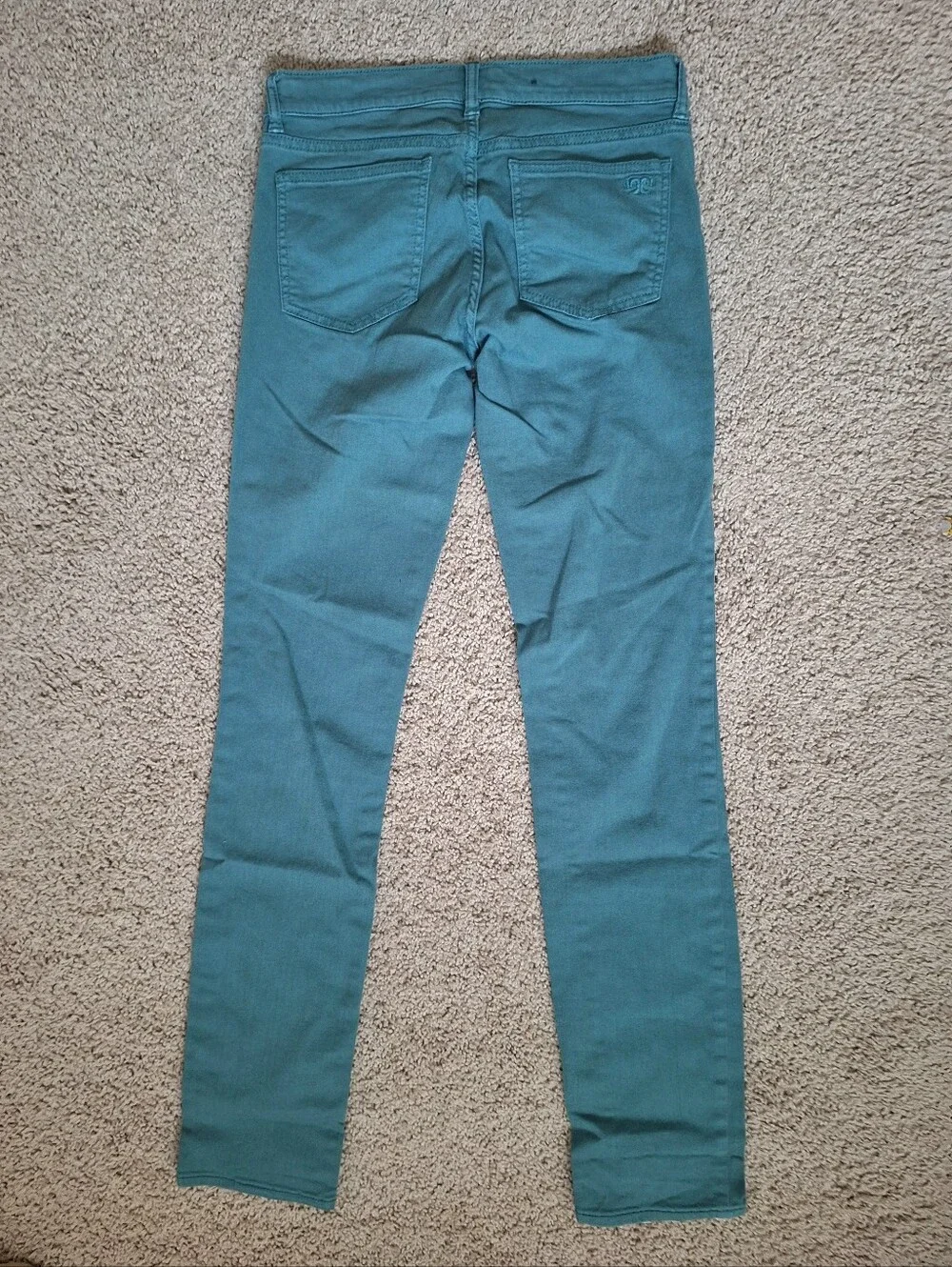 Tory Burch Super Skinny Ivy Jeans Teal Blue Green Stretchy Size 27